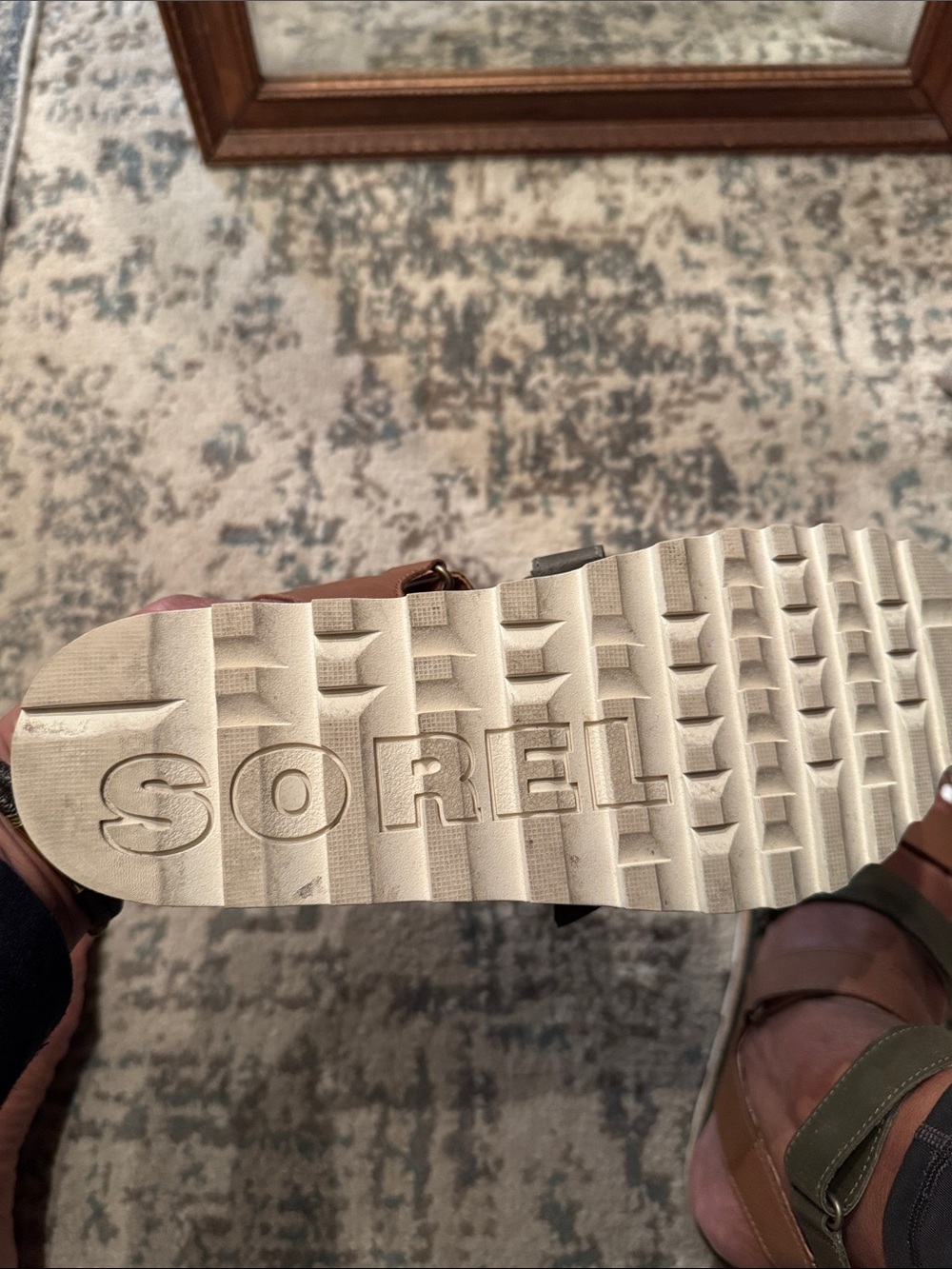 Sorel Two-Tone Olive and Tan Strappy Platform Sandals - Picture 4 of 7